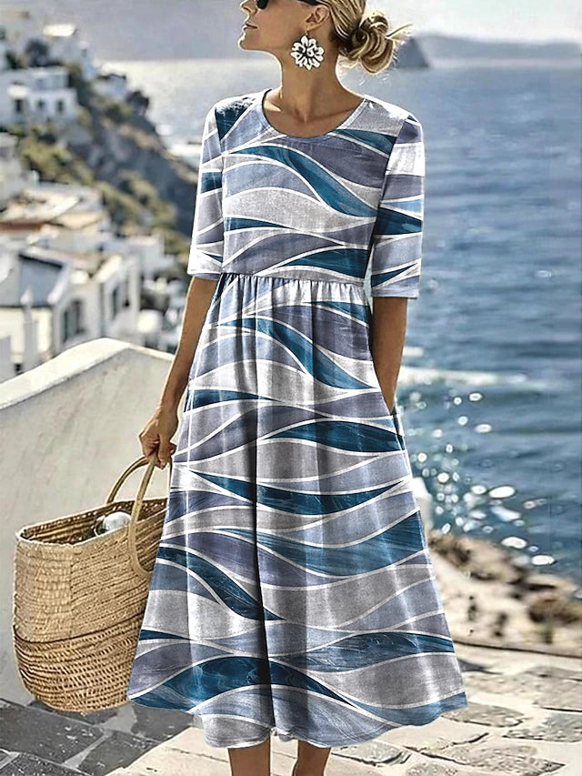 Glamour Style™ Boho Floral Vacation Midi Dress Glamour Style Blue