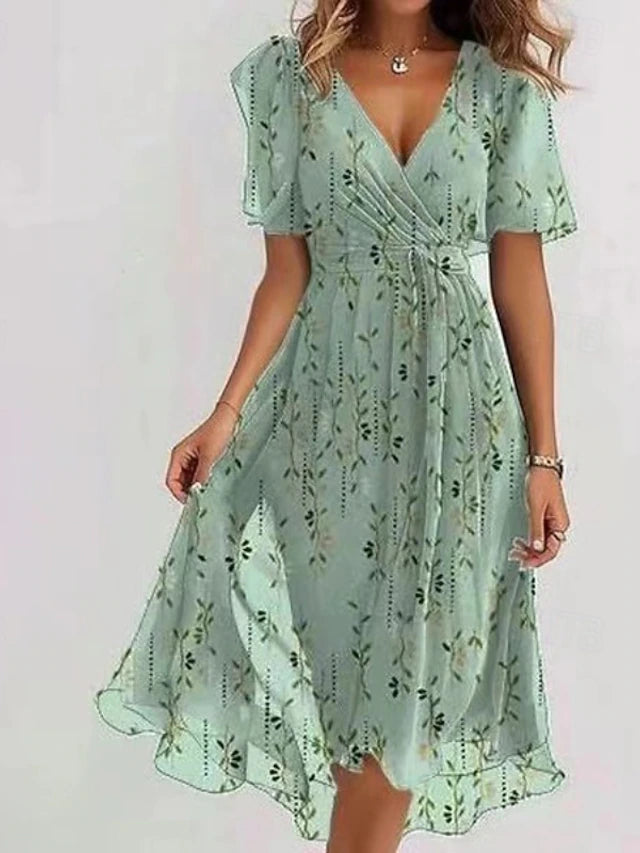 Glamour Style™ Floral Chiffon Midi Cocktail Dress Glamour Style