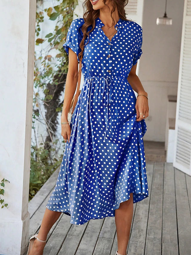 Glamour Style™ Polka Dot Collar A-Line Midi Dress