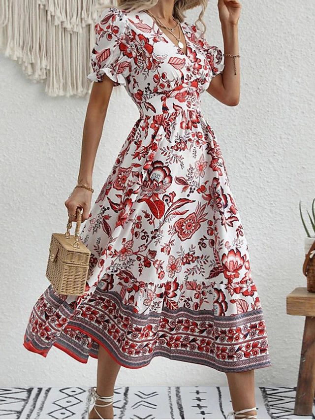 Glamour Style™ Floral A-Line Swing Midi Dress Glamour Style