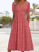 Glamour Style™ Classic V-Neck A-Line Midi Dress Glamour Style Red