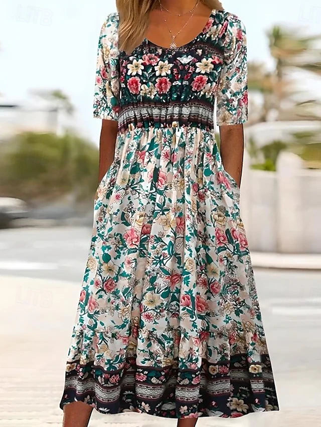 Glamour Style™ Boho Floral A-Line Maxi Dress Glamour Style Navy Blue