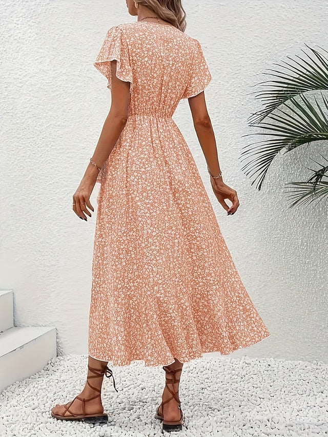 Glamour Style™ Elegant Floral Wrap Midi Dress Glamour Style