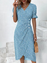 Glamour Style™ Floral Puff Sleeve Wrap Midi Dress Glamour Style Blue