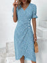Glamour Style™ Floral Puff Sleeve Wrap Midi Dress Glamour Style Blue