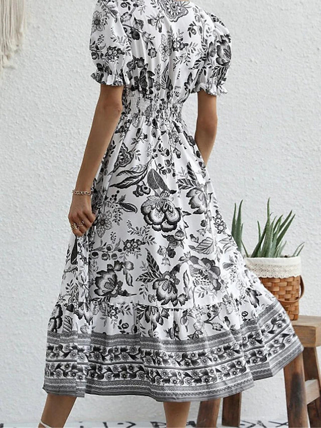 Glamour Style™ Floral A-Line Swing Midi Dress Glamour Style