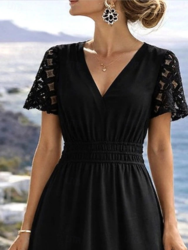Glamour Style™ Classic V-Neck A-Line Midi Dress Glamour Style