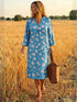 Glamour Style™ Boho Floral Long Sleeve Midi Dress Glamour Style Blue