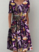 Glamour Style™ Floral Crew Neck Summer Midi Dress Glamour Style Purple