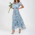Glamour Style™ Floral V-Neck Midi Cocktail Dress Glamour Style Blue