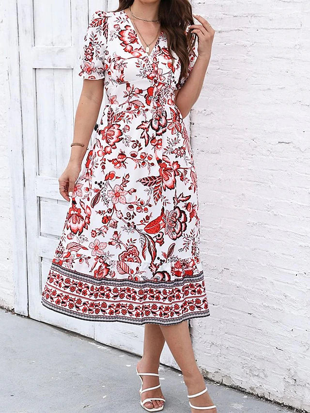 Glamour Style™ Floral A-Line Swing Midi Dress Glamour Style