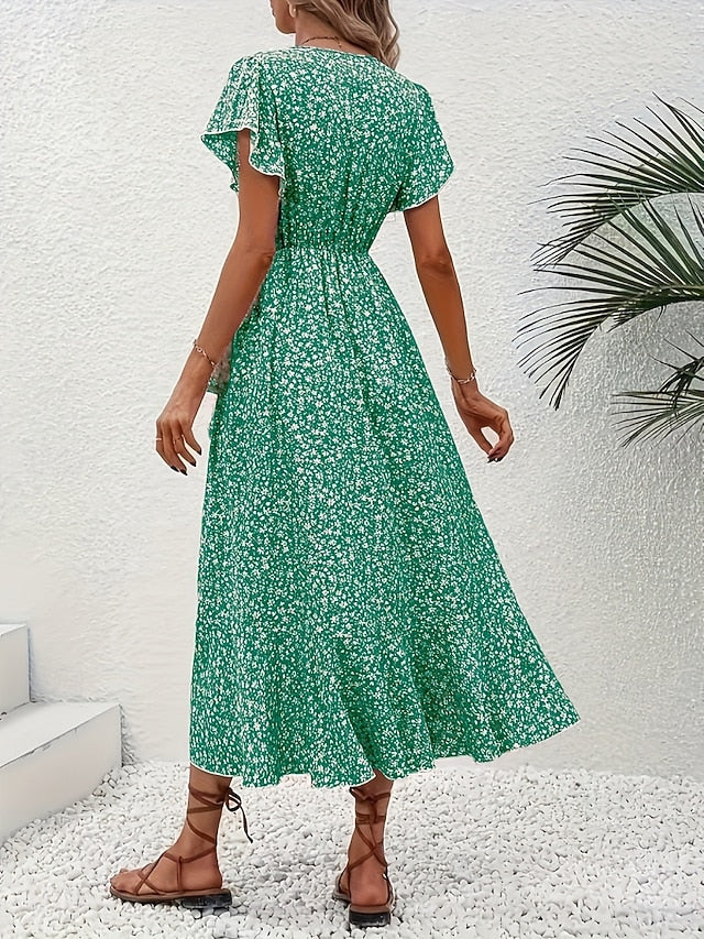 Glamour Style™ Elegant Floral Wrap Midi Dress Glamour Style