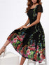 Glamour Style™ Floral Square Neck Midi Dress Glamour Style Green