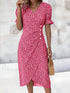 Glamour Style™ Floral Puff Sleeve Wrap Midi Dress Glamour Style Pink