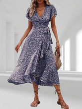 Glamour Style™ Elegant Floral Wrap Midi Dress Glamour Style Navy Blue