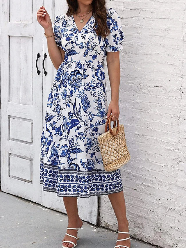 Glamour Style™ Floral A-Line Swing Midi Dress Glamour Style