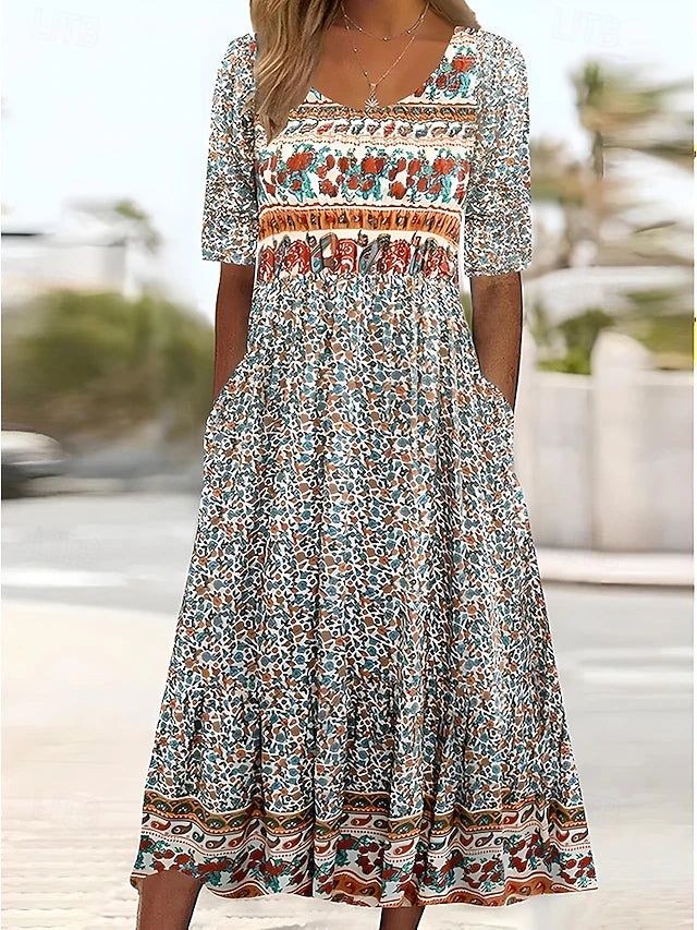 Glamour Style™ Boho Floral A-Line Maxi Dress Glamour Style