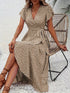 Glamour Style™ Elegant Floral Wrap Midi Dress Glamour Style Camel