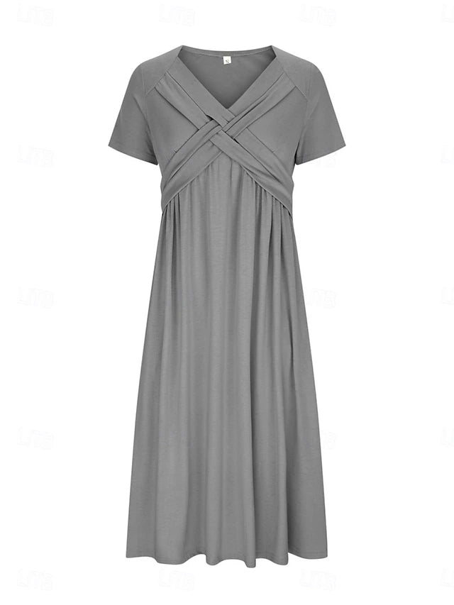 Glamour Style™ Classic V-Neck A-Line Midi Dress Glamour Style