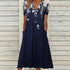 Glamour Style™ Floral V-Neck Pocket Midi Dress Glamour Style Navy Blue