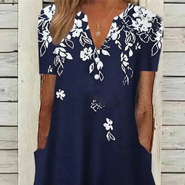Glamour Style™ Floral V-Neck Pocket Midi Dress Glamour Style