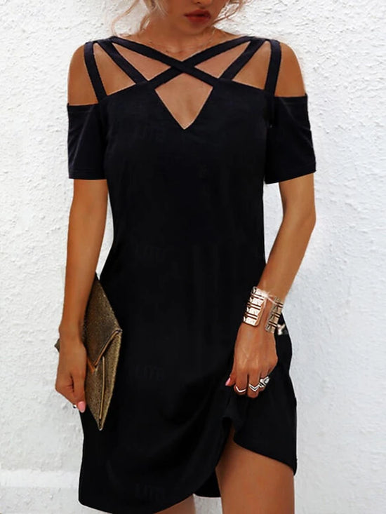 Glamour Style™ Cut-Out V-Neck Mini Dress Glamour Style Black