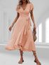 Glamour Style™ Elegant Floral Wrap Midi Dress Glamour Style Orange