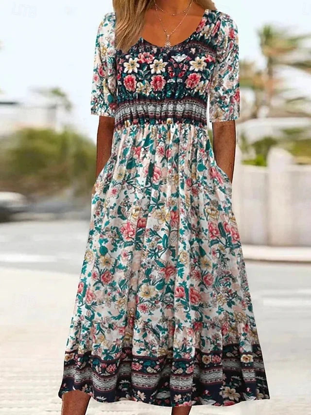Glamour Style™ Boho Floral A-Line Maxi Dress Glamour Style