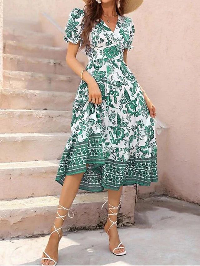 Glamour Style™ Floral A-Line Swing Midi Dress Glamour Style