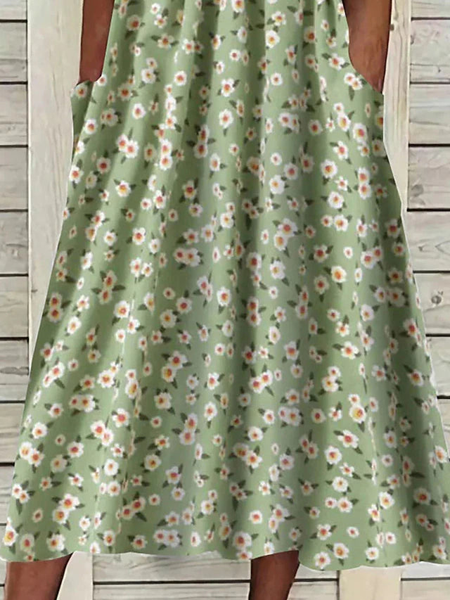 Glamour Style™ Ditsy Floral Ruched Midi Dress with Pockets Glamour Style