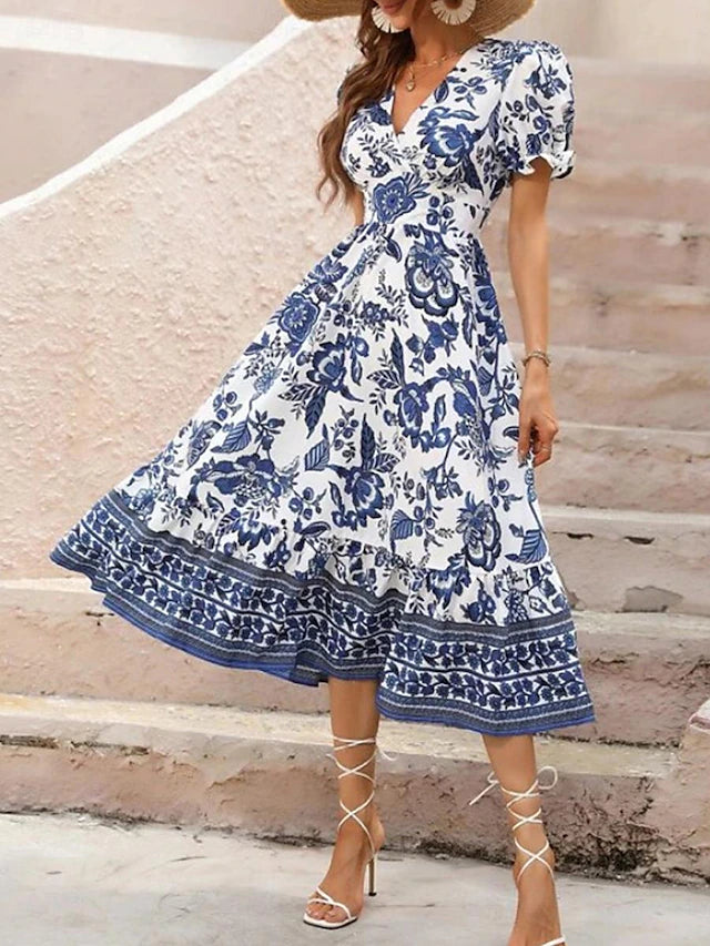 Glamour Style™ Floral A-Line Swing Midi Dress Glamour Style