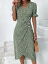Glamour Style™ Floral Puff Sleeve Wrap Midi Dress Glamour Style Green