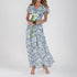 Glamour Style™ Floral V-Neck Midi Cocktail Dress Glamour Style Light Blue