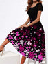 Glamour Style™ Floral Square Neck Midi Dress Glamour Style Fuchsia