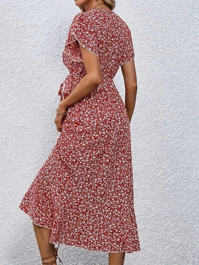 Glamour Style™ Elegant Floral Wrap Midi Dress Glamour Style