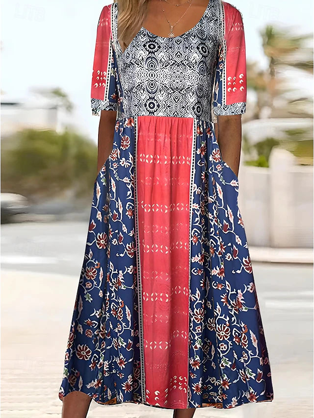 Glamour Style™ Boho Floral A-Line Maxi Dress Glamour Style Red