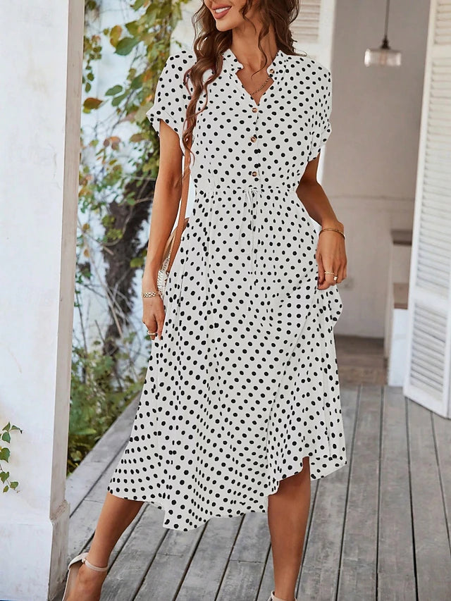 Glamour Style™ Polka Dot Collar A-Line Midi Dress