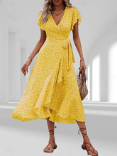 Glamour Style™ Elegant Floral Wrap Midi Dress Glamour Style Yellow