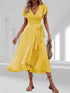 Glamour Style™ Elegant Floral Wrap Midi Dress Glamour Style Yellow