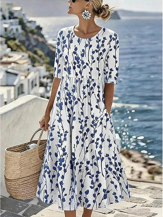 Glamour Style™ Boho Floral Vacation Midi Dress Glamour Style White