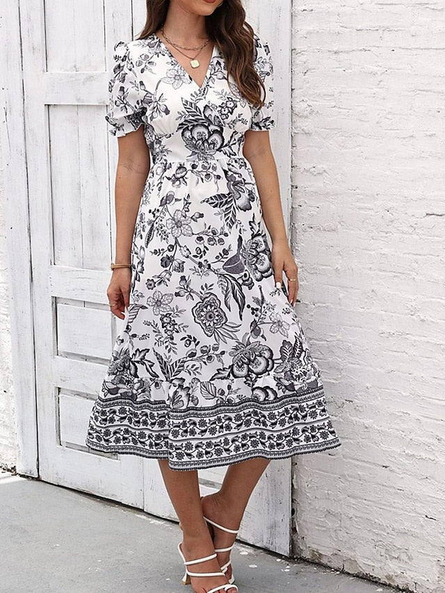 Glamour Style™ Floral A-Line Swing Midi Dress Glamour Style