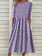 Glamour Style™ Ditsy Floral Ruched Midi Dress with Pockets Glamour Style Purple
