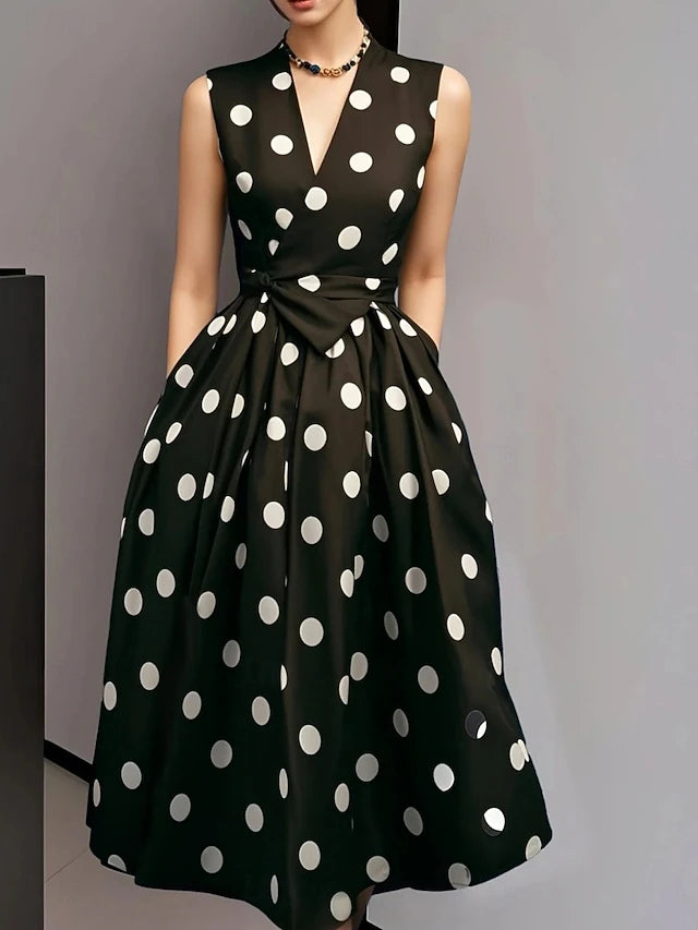 Glamour Style™ Polka Dot Sleeveless Midi Dress Glamour Style Black