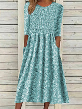 Glamour Style™ Ditsy Floral Ruched Midi Dress with Pockets Glamour Style Blue