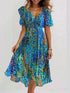 Glamour Style™ Floral Chiffon Midi Cocktail Dress Glamour Style Blue