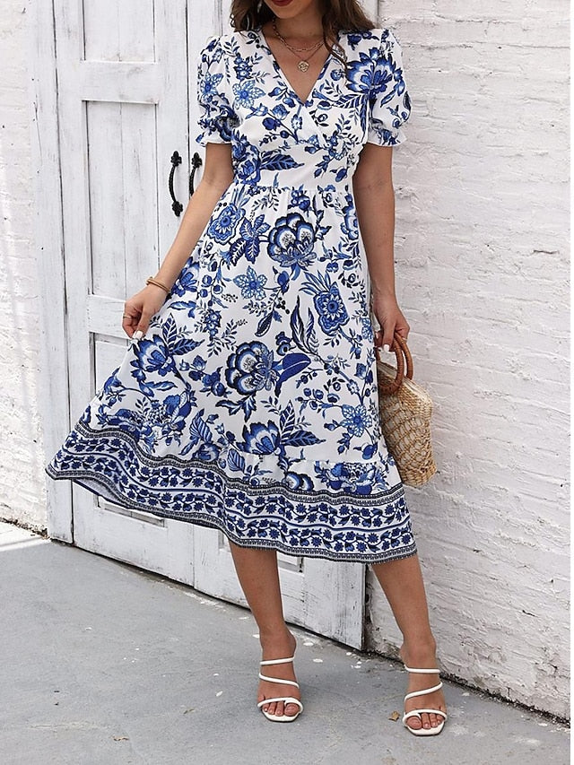 Glamour Style™ Floral A-Line Swing Midi Dress Glamour Style