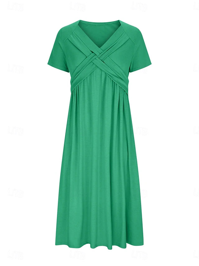Glamour Style™ Classic V-Neck A-Line Midi Dress Glamour Style