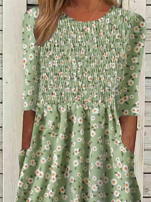 Glamour Style™ Ditsy Floral Ruched Midi Dress with Pockets Glamour Style