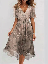 Glamour Style™ Floral Chiffon Midi Cocktail Dress Glamour Style Gold