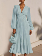 Glamour Style™ Elegant Long Sleeve Chiffon Midi Dress Glamour Style Blue